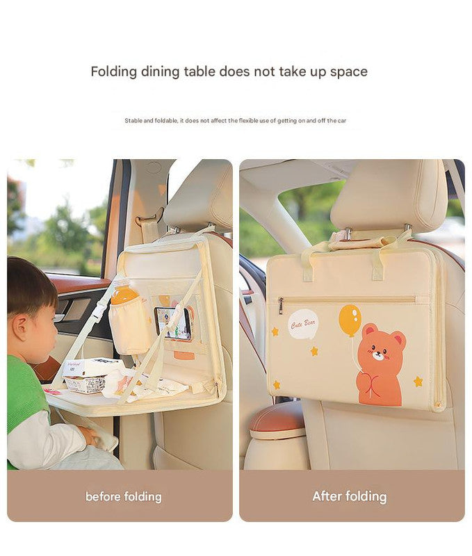 Brown Foldable Car Back Seat Organizer Tray - PU Leather Travel Desk with Tablet Holder V888-ELOSUNG27009