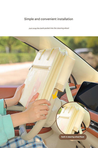 Brown Foldable Car Back Seat Organizer Tray - PU Leather Travel Desk with Tablet Holder V888-ELOSUNG27009