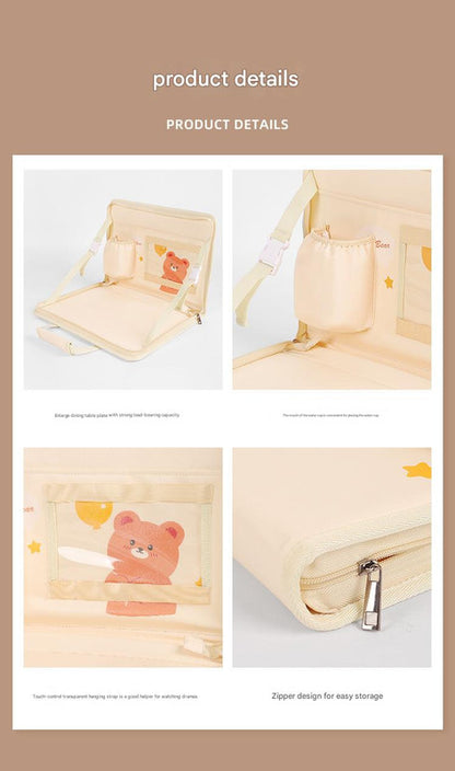 Brown Foldable Car Back Seat Organizer Tray - PU Leather Travel Desk with Tablet Holder V888-ELOSUNG27009