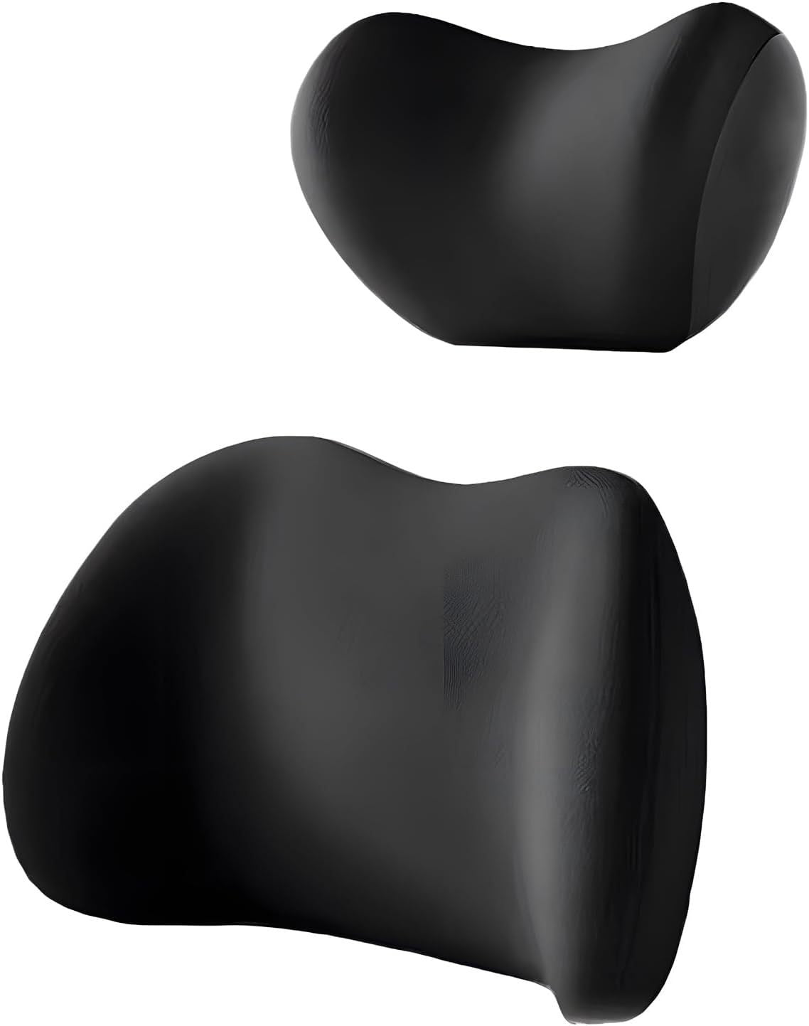 Black Ergonomic Memory Foam Car Headrest & Lumbar Support Cushion Set - Driving Comfort Neck & Back Pillow V888-ELOSUNG27014