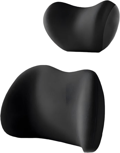 Black Ergonomic Memory Foam Car Headrest & Lumbar Support Cushion Set - Driving Comfort Neck & Back Pillow V888-ELOSUNG27014