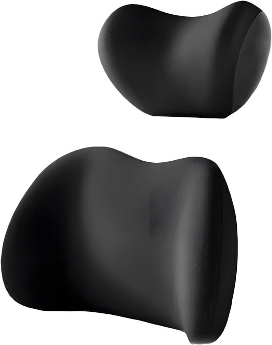 Black Ergonomic Memory Foam Car Headrest & Lumbar Support Cushion Set - Driving Comfort Neck & Back Pillow V888-ELOSUNG27014