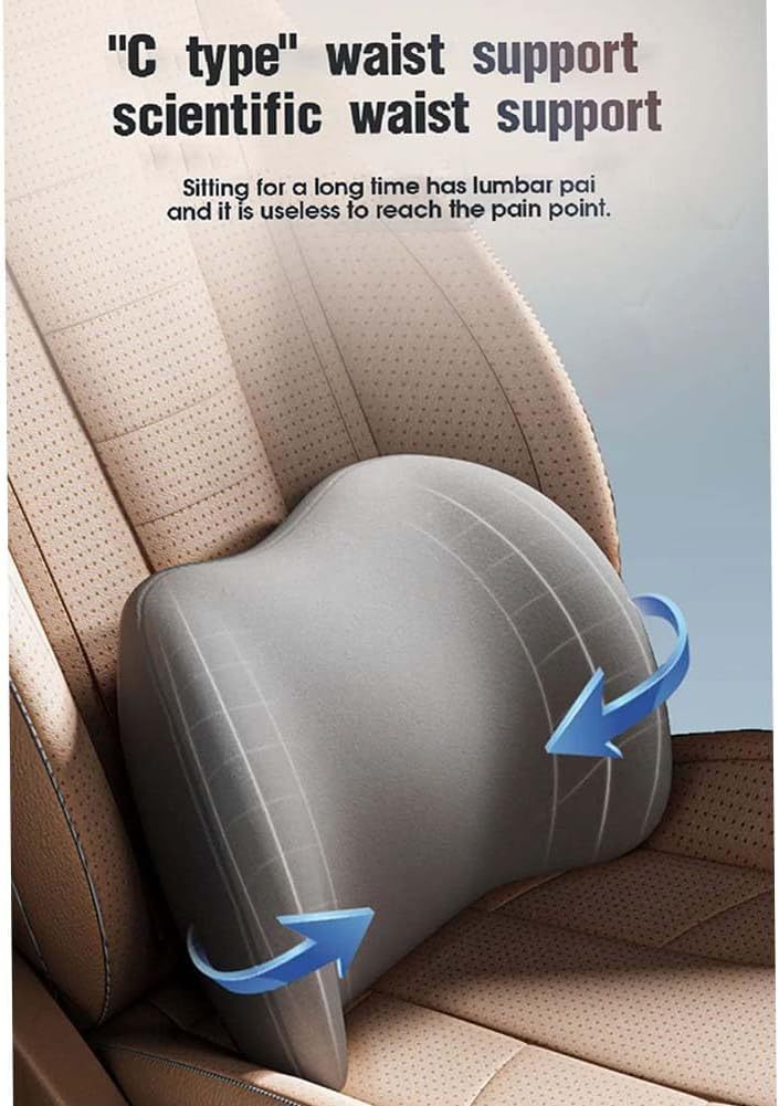 Black Ergonomic Memory Foam Car Headrest & Lumbar Support Cushion Set - Driving Comfort Neck & Back Pillow V888-ELOSUNG27014