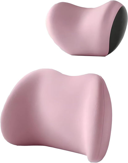 Pink Ergonomic Memory Foam Car Headrest & Lumbar Support Cushion Set - Driving Comfort Neck & Back Pillow V888-ELOSUNG27015