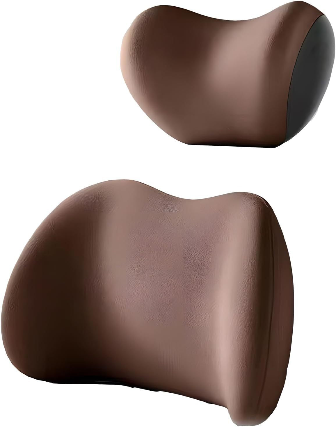 Brown Ergonomic Memory Foam Car Headrest & Lumbar Support Cushion Set - Driving Comfort Neck & Back Pillow V888-ELOSUNG27017