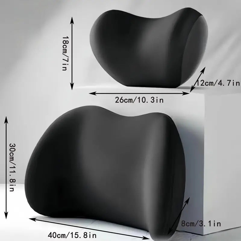 Brown Ergonomic Memory Foam Car Headrest & Lumbar Support Cushion Set - Driving Comfort Neck & Back Pillow V888-ELOSUNG27017