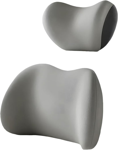 Grey Ergonomic Memory Foam Car Headrest & Lumbar Support Cushion Set - Driving Comfort Neck & Back Pillow V888-ELOSUNG27018