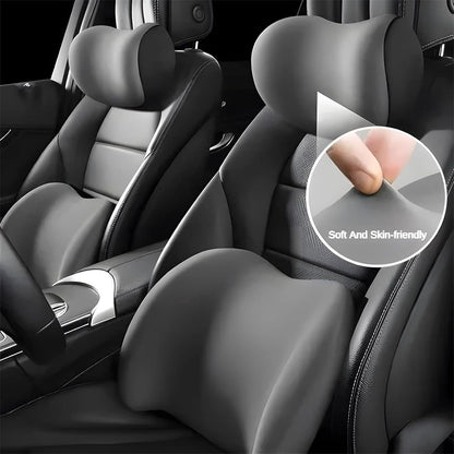 Grey Ergonomic Memory Foam Car Headrest & Lumbar Support Cushion Set - Driving Comfort Neck & Back Pillow V888-ELOSUNG27018
