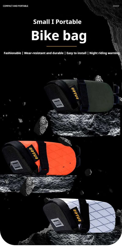 Orange And Black Water-Resistant Bicycle Saddle Bag - 1.3L Reflective Seat Pack for Road & Mountain Bikes V888-ELOSUNG27020