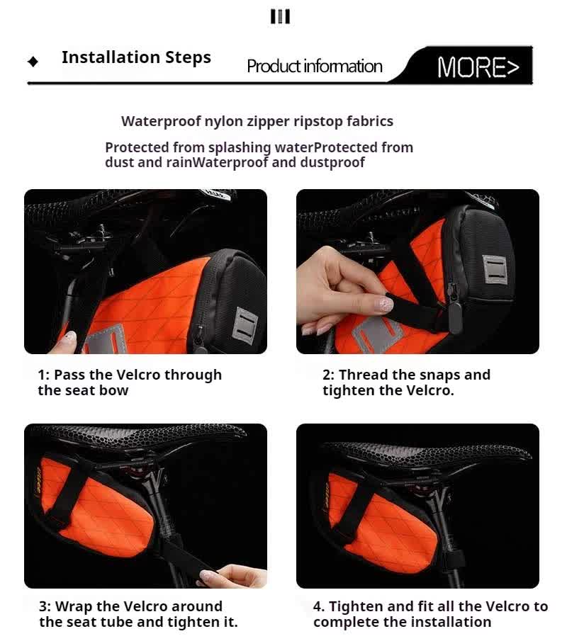 Orange And Black Water-Resistant Bicycle Saddle Bag - 1.3L Reflective Seat Pack for Road & Mountain Bikes V888-ELOSUNG27020