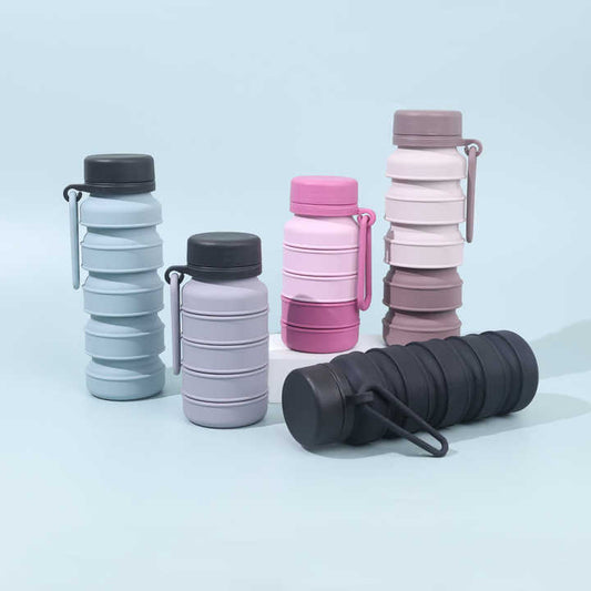 Blue and Black Collapsible Silicone Water Bottle - 510ml Portable Food-Grade Travel & Sports Drink Flask V888-ELOSUNG27027