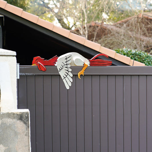 2 Pcs Red And White Whimsical Lazy Chicken Fence Topper - Funny PVC Garden & Home Decor Ornament V888-ELOSUNG27030
