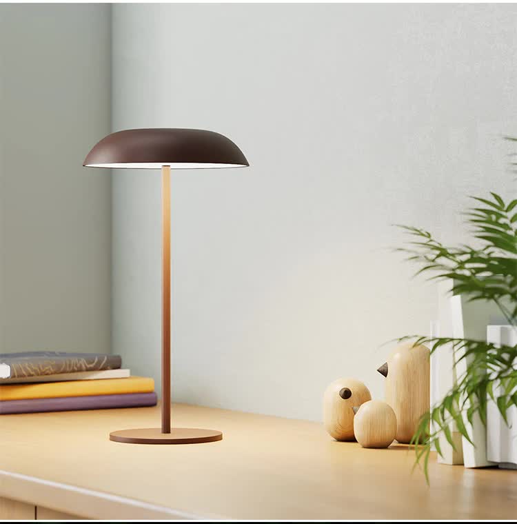 Brown Minimalist Rechargeable LED Touch Table Lamp - 3-Color Stepless Dimming Metal Desk Light V888-ELOSUNG27037