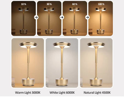 Gold Elegant Aluminum Alloy Rechargeable LED Touch Lamp - 3-Color Dimmable Cordless Table Light V888-ELOSUNG27038