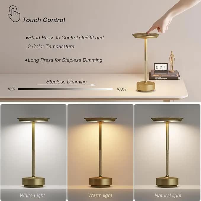 Silver Elegant Aluminum Alloy Rechargeable LED Touch Lamp - 3-Color Dimmable Cordless Table Light V888-ELOSUNG27039