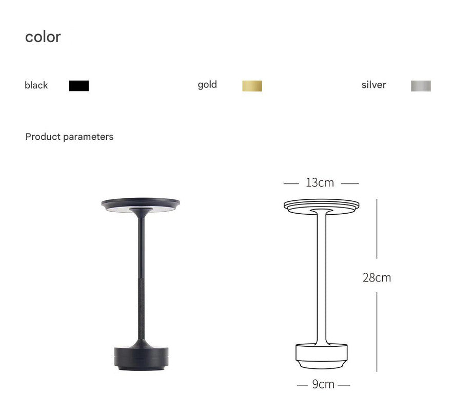 Black Elegant Aluminum Alloy Rechargeable LED Touch Lamp - 3-Color Dimmable Cordless Table Light V888-ELOSUNG27040