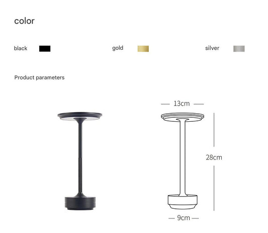 Black Elegant Aluminum Alloy Rechargeable LED Touch Lamp - 3-Color Dimmable Cordless Table Light V888-ELOSUNG27040