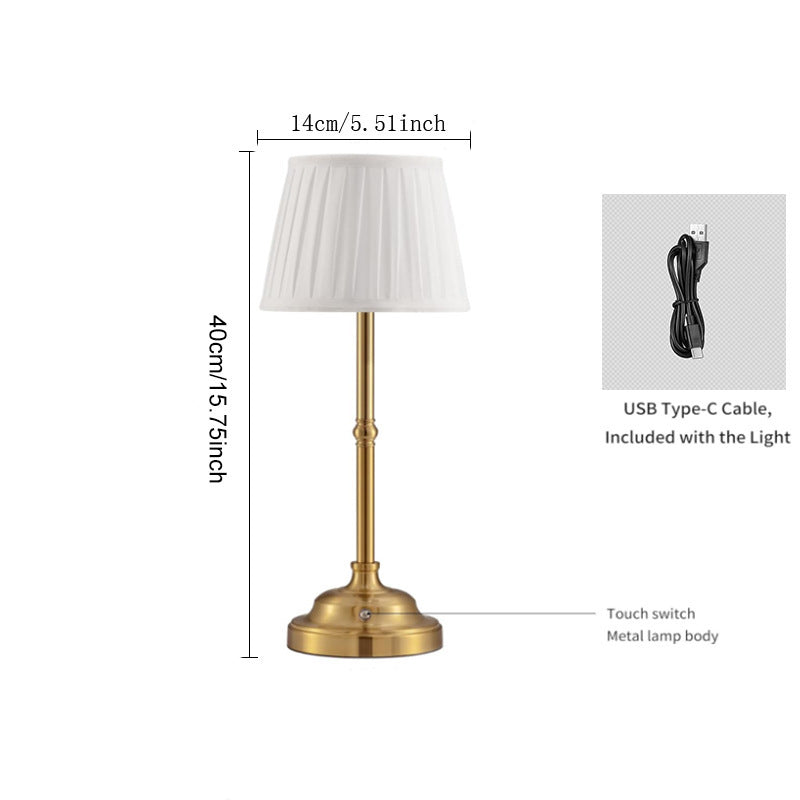 Gold and White Elegant Rechargeable Fabric Shade LED Lamp - Cordless Touch Stepless Dimmable Table Light V888-ELOSUNG27041
