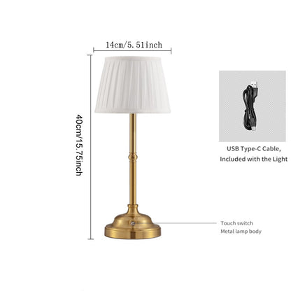 Gold and White Elegant Rechargeable Fabric Shade LED Lamp - Cordless Touch Stepless Dimmable Table Light V888-ELOSUNG27041