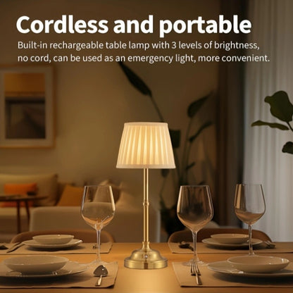 Gold and White Elegant Rechargeable Fabric Shade LED Lamp - Cordless Touch Stepless Dimmable Table Light V888-ELOSUNG27041