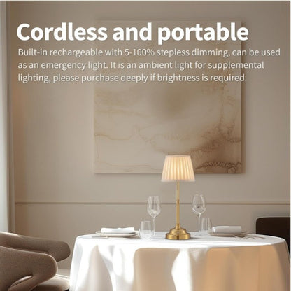 Gold and White Elegant Rechargeable Fabric Shade LED Lamp - Cordless Touch Stepless Dimmable Table Light V888-ELOSUNG27041