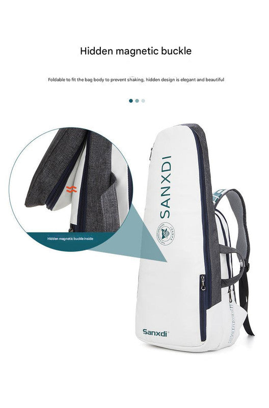 Grey and White Multifunctional Tennis & Badminton Backpack - Waterproof Racket Bag with Shoe Compartment V888-ELOSUNG27057