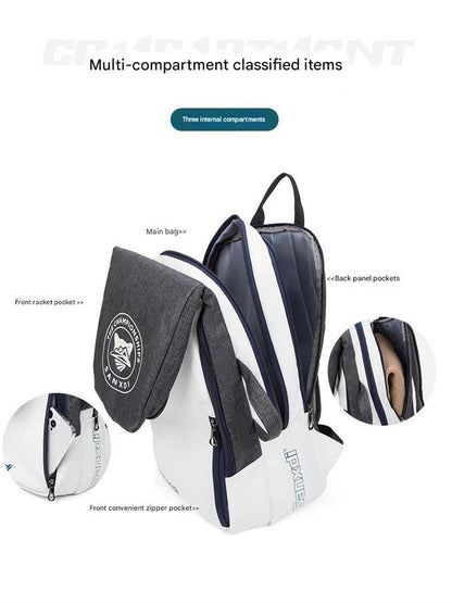 Grey and White Multifunctional Tennis & Badminton Backpack - Waterproof Racket Bag with Shoe Compartment V888-ELOSUNG27057