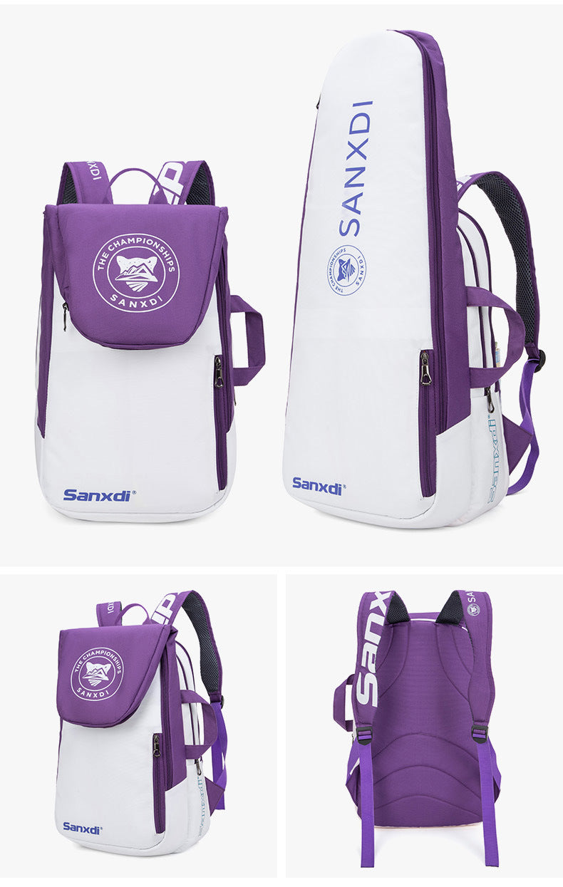 Purple and White Multifunctional Tennis & Badminton Backpack - Waterproof Racket Bag with Shoe Compartment V888-ELOSUNG27058