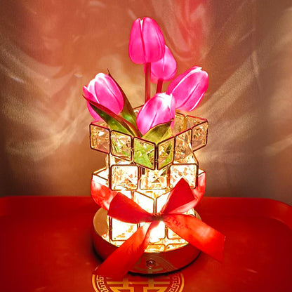 Yellow Elegant Crystal Tulip LED Night Light - Rechargeable Touch Lamp with 3 Colors & Dimming V888-ELOSUNG27062