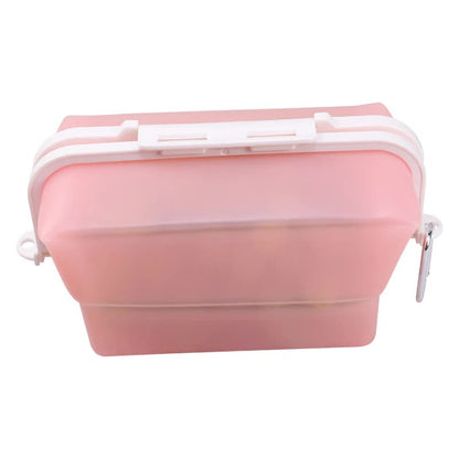 2 Pcs Pink Collapsible Silicone Food Storage Container - Microwave & Freezer Safe Lunch Box V888-ELOSUNG27064