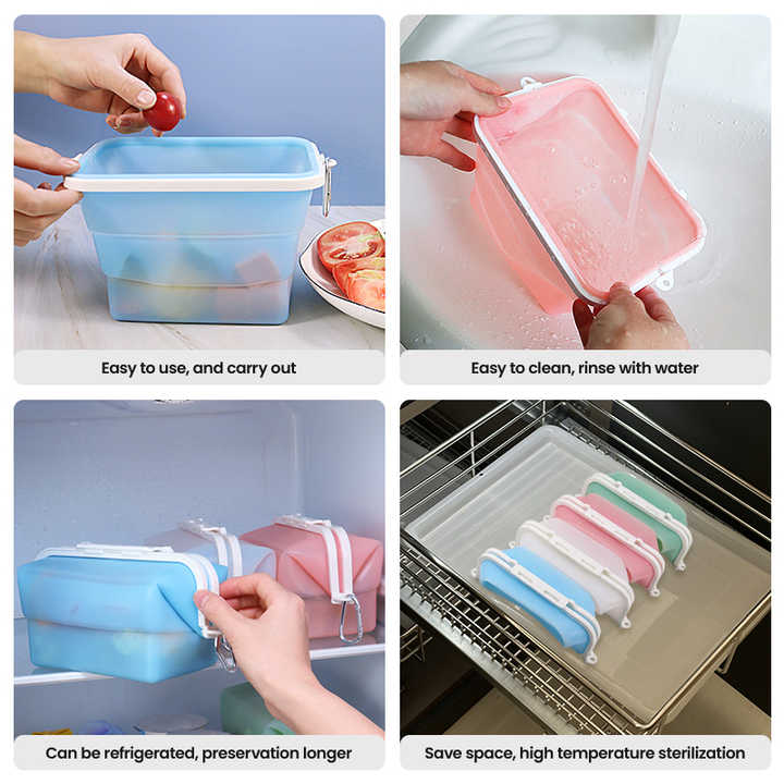 2 Pcs Pink Collapsible Silicone Food Storage Container - Microwave & Freezer Safe Lunch Box V888-ELOSUNG27064