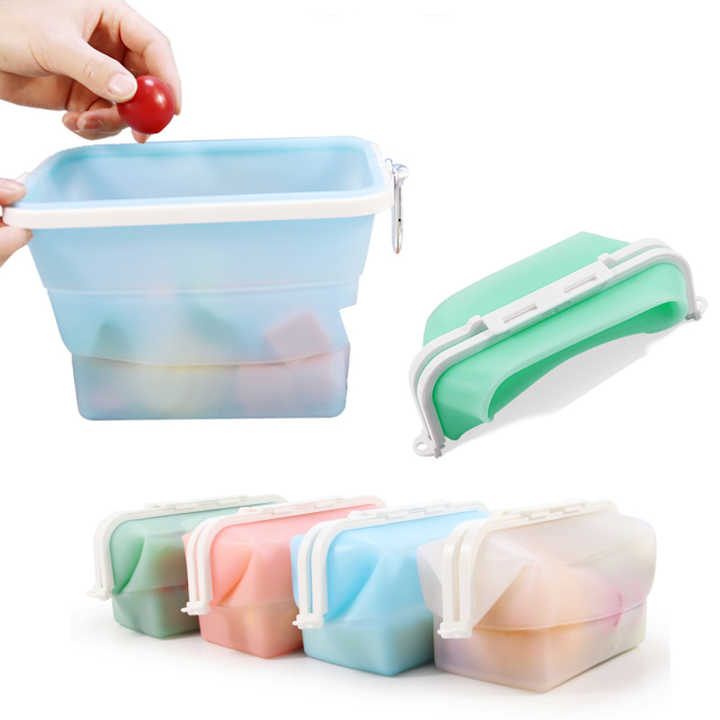 2 Pcs Green Collapsible Silicone Food Storage Container - Microwave & Freezer Safe Lunch Box V888-ELOSUNG27065