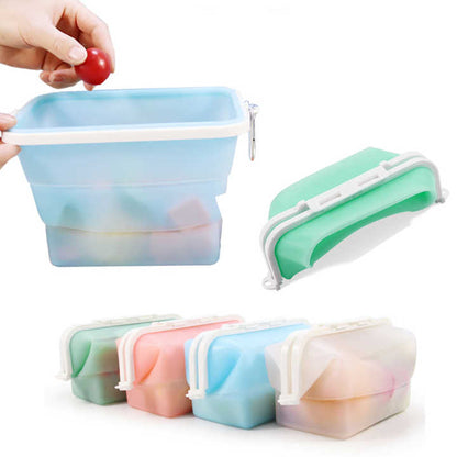 2 Pcs Green Collapsible Silicone Food Storage Container - Microwave & Freezer Safe Lunch Box V888-ELOSUNG27065
