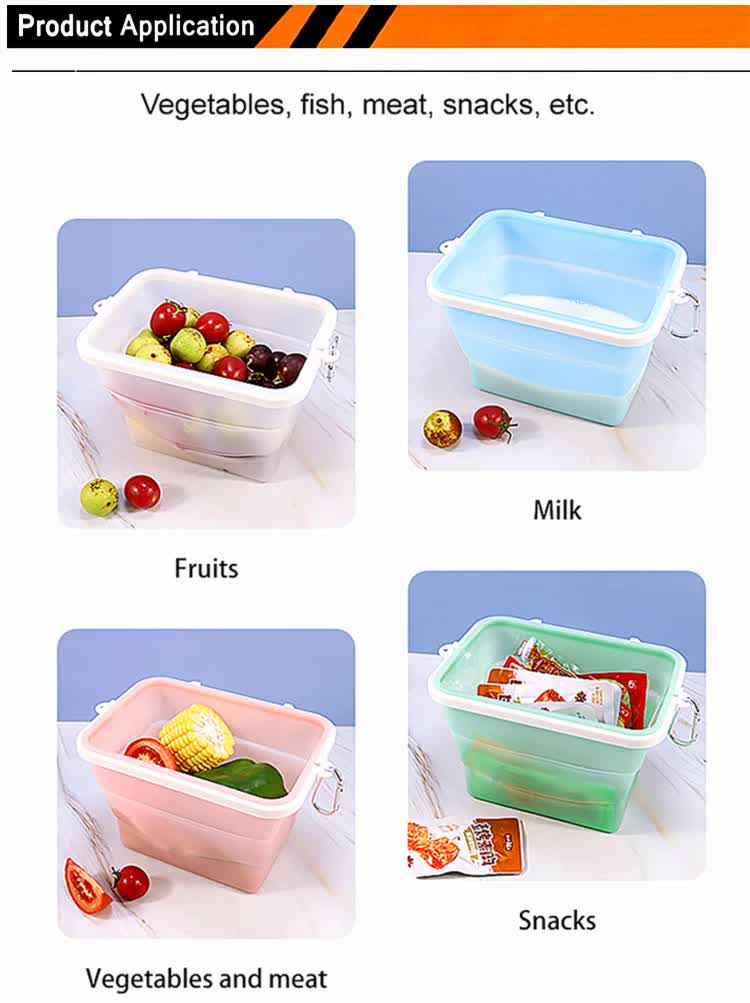 2 Pcs Blue Collapsible Silicone Food Storage Container - Microwave & Freezer Safe Lunch Box V888-ELOSUNG27066