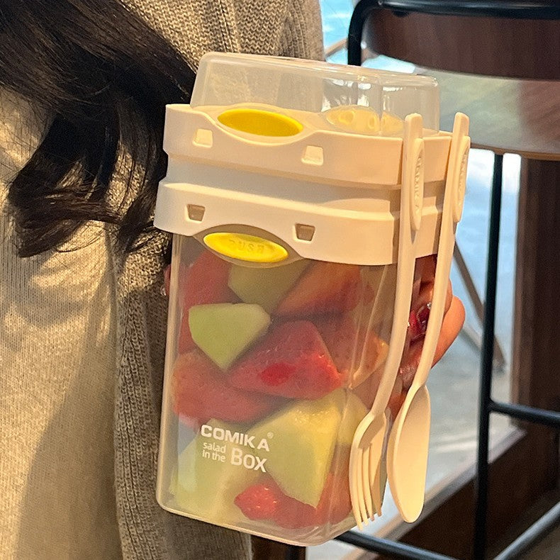 White Portable Salad & Breakfast Cup On-the-Go - Dual Compartment Container with Spork V888-ELOSUNG27073