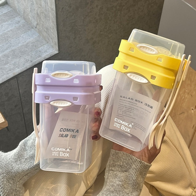 White Portable Salad & Breakfast Cup On-the-Go - Dual Compartment Container with Spork V888-ELOSUNG27073