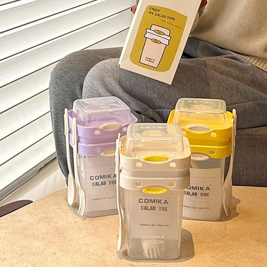 White Portable Salad & Breakfast Cup On-the-Go - Dual Compartment Container with Spork V888-ELOSUNG27073