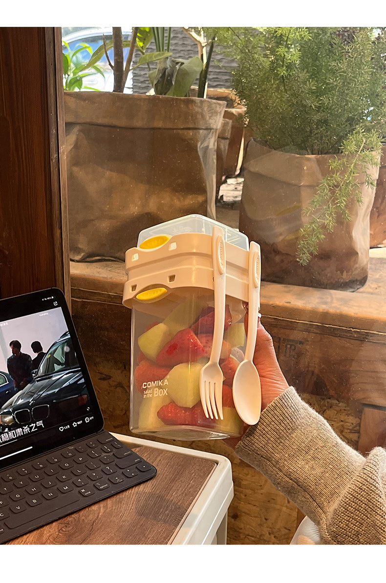Yellow Portable Salad & Breakfast Cup On-the-Go - Dual Compartment Container with Spork V888-ELOSUNG27074