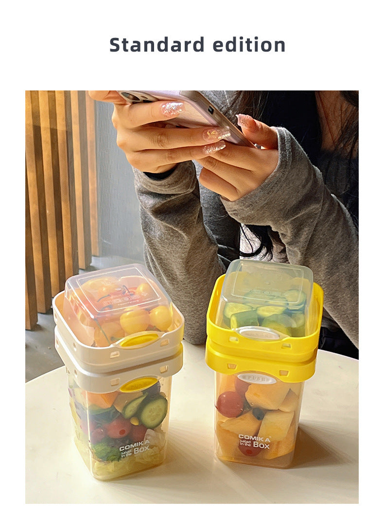 Yellow Portable Salad & Breakfast Cup On-the-Go - Dual Compartment Container with Spork V888-ELOSUNG27074