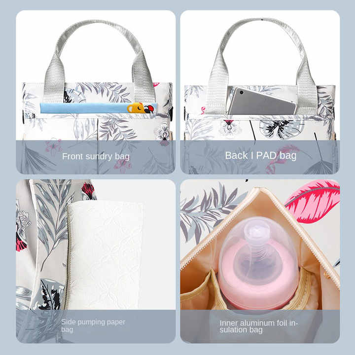 Grey Versatile Nappy Bag Tote - Lightweight Diaper Bag with Insulated Pocket & Crossbody Strap V888-ELOSUNG27079