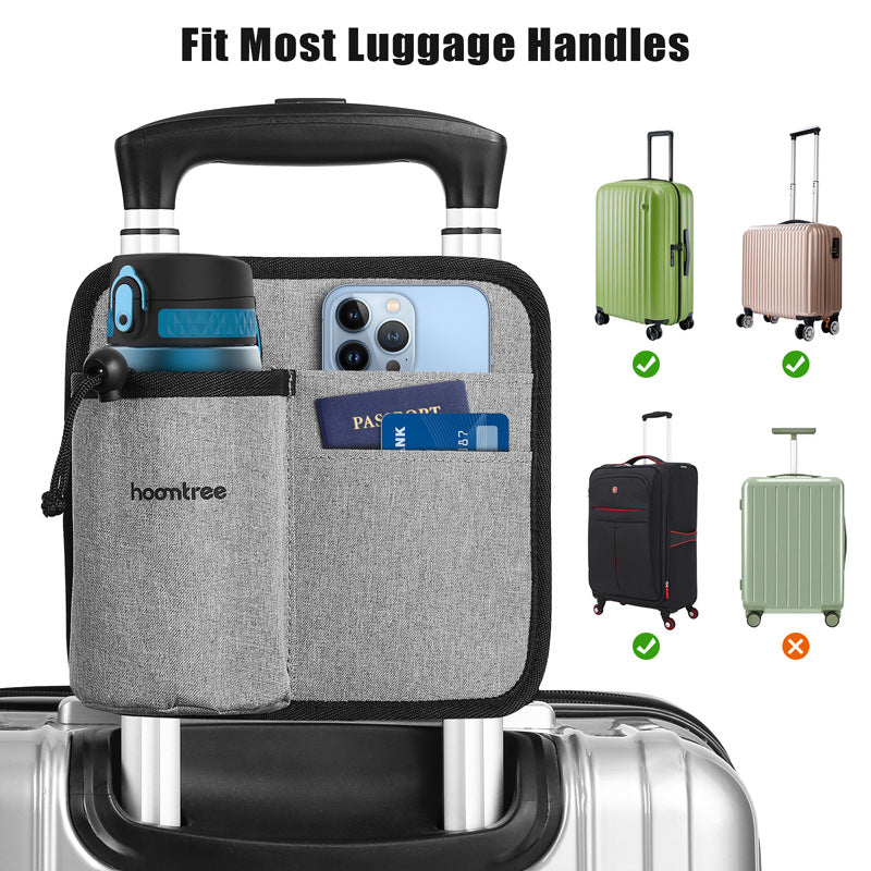 2 Pcs Grey Hands-Free Luggage Handle Travel Cup Holder & Organizer Pouch V888-ELOSUNG27082