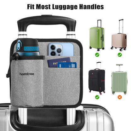 2 Pcs Grey Hands-Free Luggage Handle Travel Cup Holder & Organizer Pouch V888-ELOSUNG27082