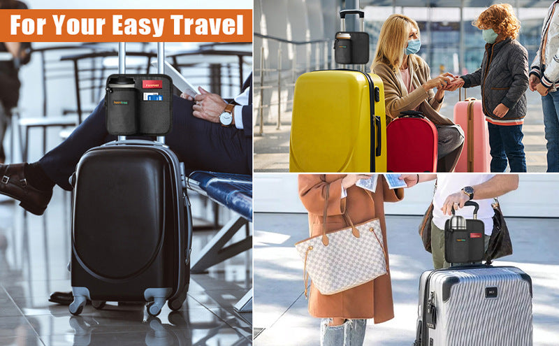 2 Pcs Grey Hands-Free Luggage Handle Travel Cup Holder & Organizer Pouch V888-ELOSUNG27082