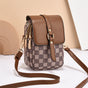 Brown Chic Checkered Mini Crossbody Phone Purse - PU Leather Vertical Shoulder Bag with Headphone Port V888-ELOSUNG27083
