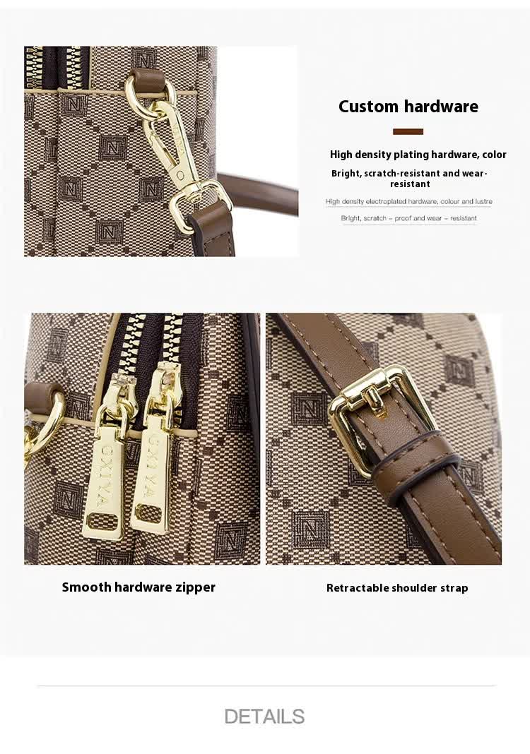 Brown Chic Checkered Mini Crossbody Phone Purse - PU Leather Vertical Shoulder Bag with Headphone Port V888-ELOSUNG27083