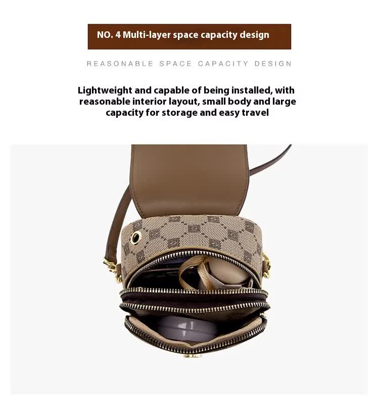 Brown Chic Checkered Mini Crossbody Phone Purse - PU Leather Vertical Shoulder Bag with Headphone Port V888-ELOSUNG27083
