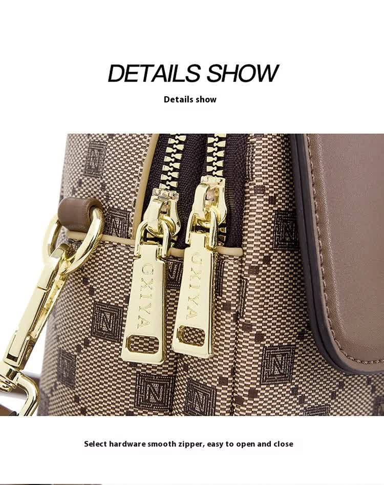 Brown Chic Checkered Mini Crossbody Phone Purse - PU Leather Vertical Shoulder Bag with Headphone Port V888-ELOSUNG27083
