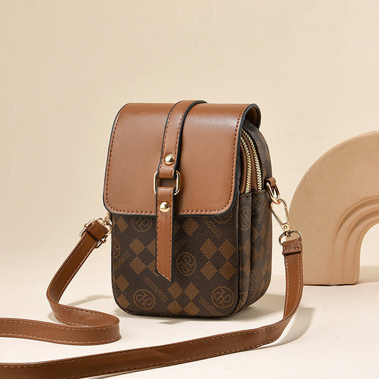 Brown and Black Chic Diamond Mini Crossbody Phone Purse - PU Leather Vertical Shoulder Bag with Headphone Port V888-ELOSUNG27085