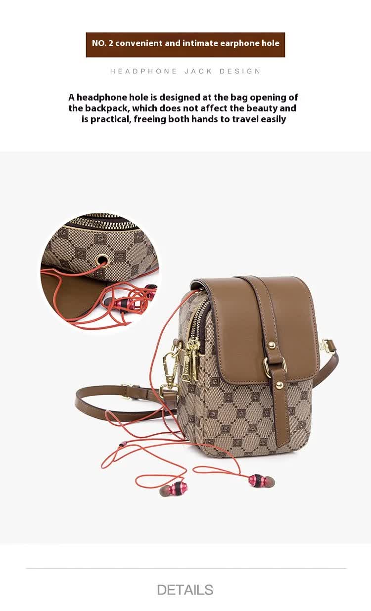 Brown and Black Chic Diamond Mini Crossbody Phone Purse - PU Leather Vertical Shoulder Bag with Headphone Port V888-ELOSUNG27085