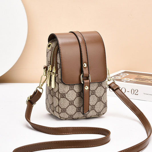 Brown Chic Round Mini Crossbody Phone Purse - PU Leather Vertical Shoulder Bag with Headphone Port V888-ELOSUNG27087